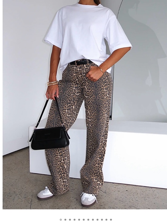 White Fox Boutique Denim - White Fox Boutique Leopard Print Wide Leg Jeans - Brown